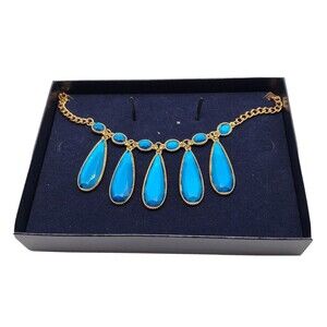 Stauer Blue Melody Statement Necklace 5 Hanging Blue Glass Stones